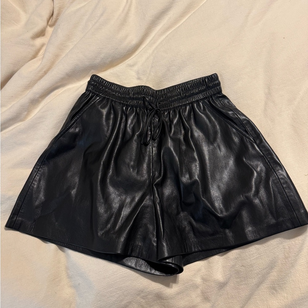Good American Black High Waist Leather Shorts